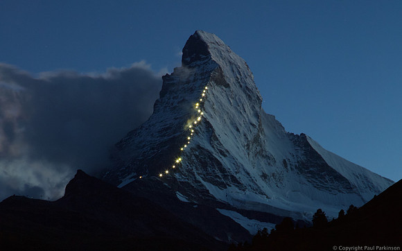 Illuminated Route of First Ascent of Matterhorn