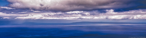 View from Lanai of storm clouds over Maui
