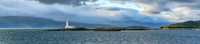 Panorama of Eilean Musdile Lighthouse, Lismore, in early evening light