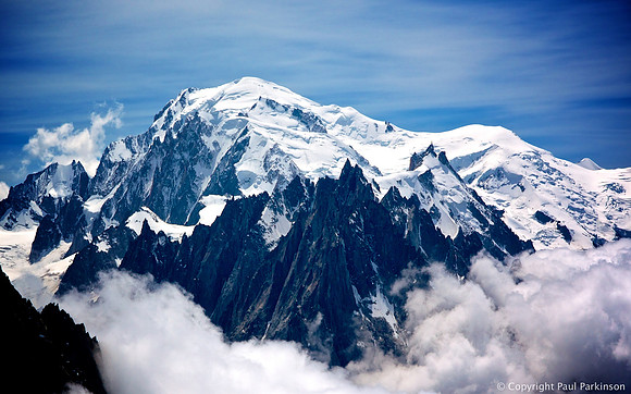 Mont Blanc (4,810m) and Aiguille Du Midi (3,842m) from Les Grand Montets (3,275m)