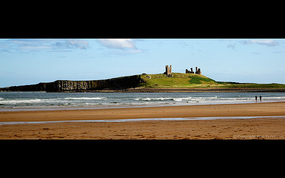 Dunstanburgh Castle ruins panorama, Northumberland