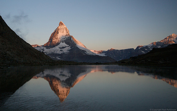 Sunrise on Matterhorn (4,478m) from Riffelsee (2,757m)