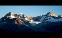 Sunrise on Ober Gabelhorn (4,063m), Wellenkuppe (3,093m) and Zinalrothon (4,221m) from Gornergrat (3089m)