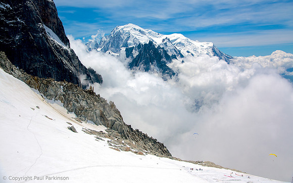 Mont Blanc (4,810m) and Aiguille Du Midi (3,842m) from Les Grand Montets (3,275m)
